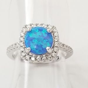 .925 Sterling Silver Blue Opal, Topaz Ring 5,6,8,9